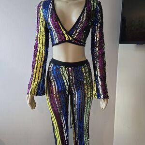 Vibrant Striped Sequin Jumpsuit